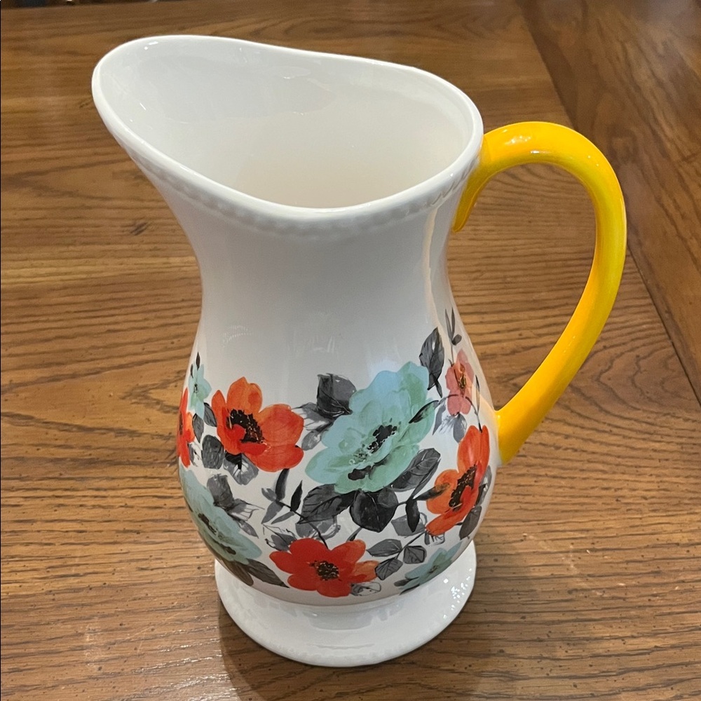 Pioneer Woman Flea Market White Decorated Floral 2-Quart Pitcher